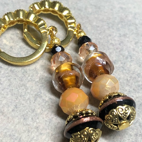 Gold lever back rhinestone and murano glass earrings-romantic - Picture 6 of 8